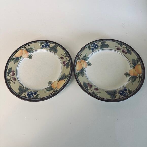 Mikasa Garden Harvest 2 Bread & Butter Plate Intaglio, Fruit & Leaves Rim, VTG - Picture 3 of 8